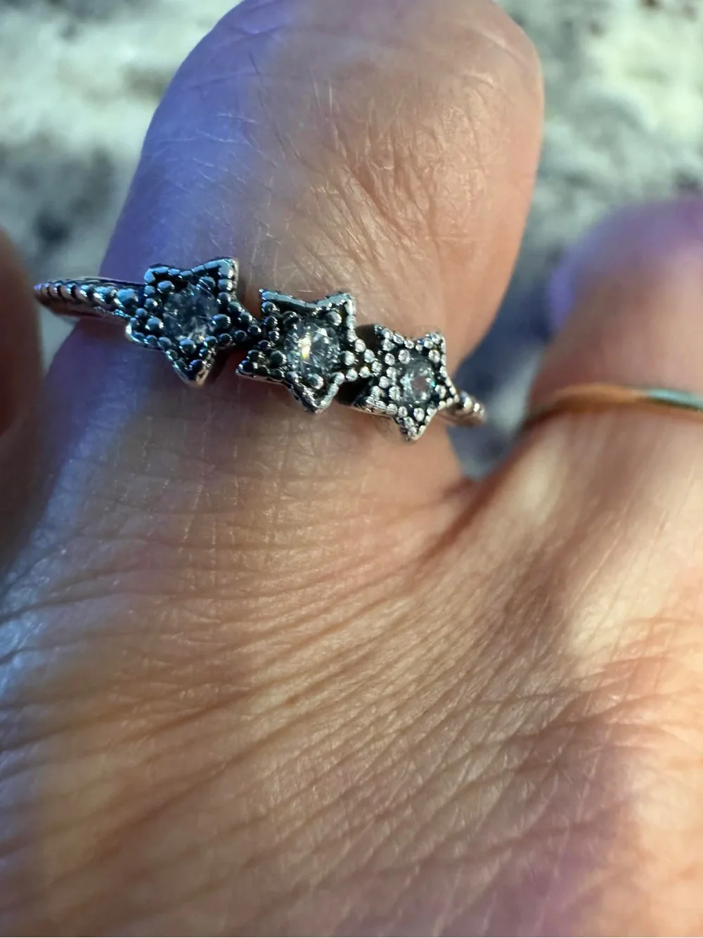 Star Trio Sterling Silver Ring with Sparkling CZ Stones in Silver - Size 7